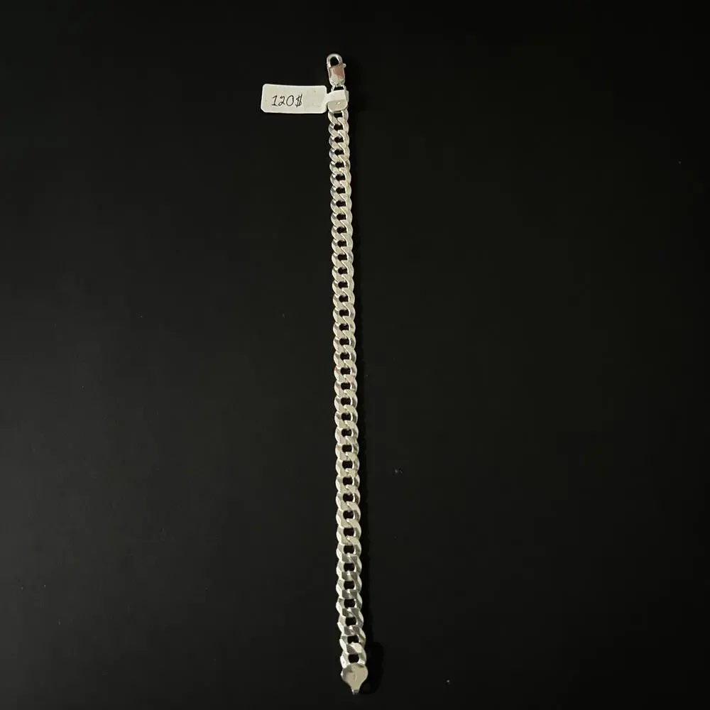 Esclava De Plata 925 Con Tejido Cubano, 925 Silver Bracelet 9 Inch